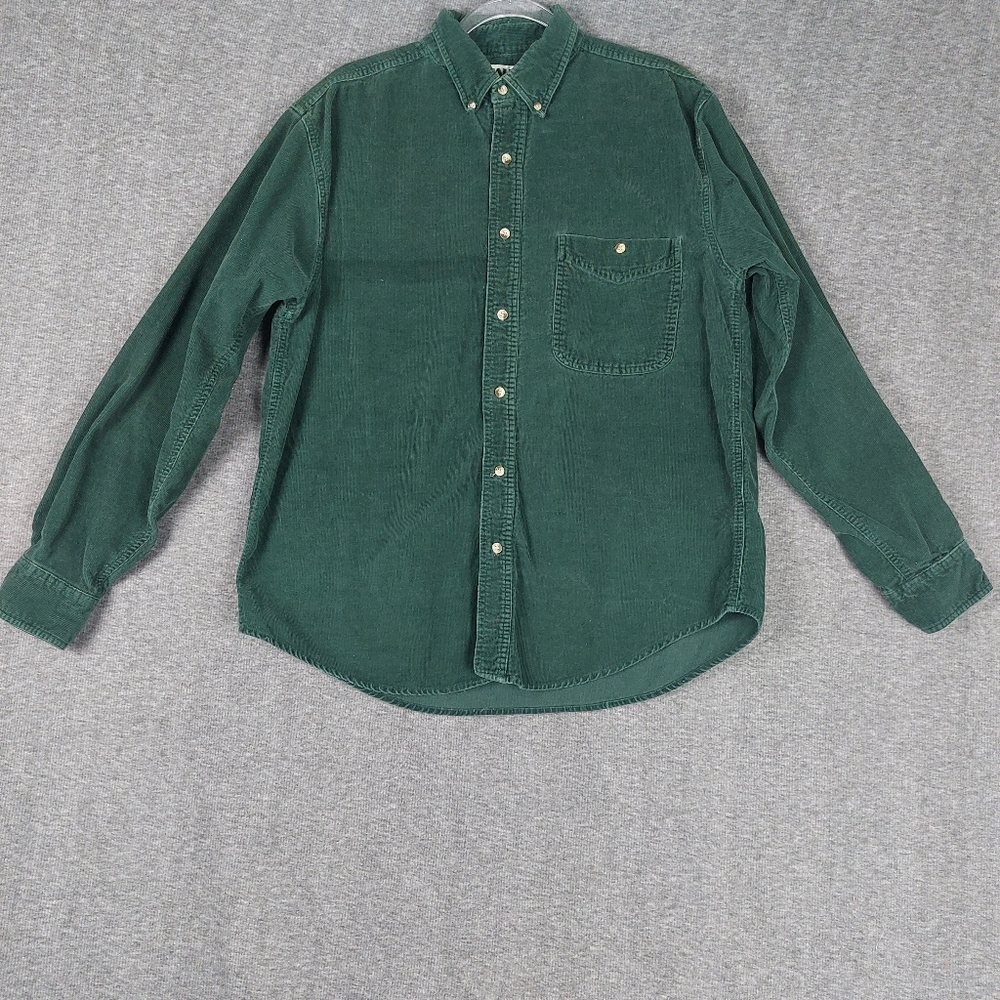 FALLS CREEK MENS VINTAGE GREEN CORDUROY LONG SLEEVE BUTTON DOWN SHIRT SIZE L
